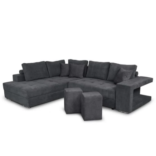 Canapé d'angle convertible avec 2 poufs et coffre en tissu