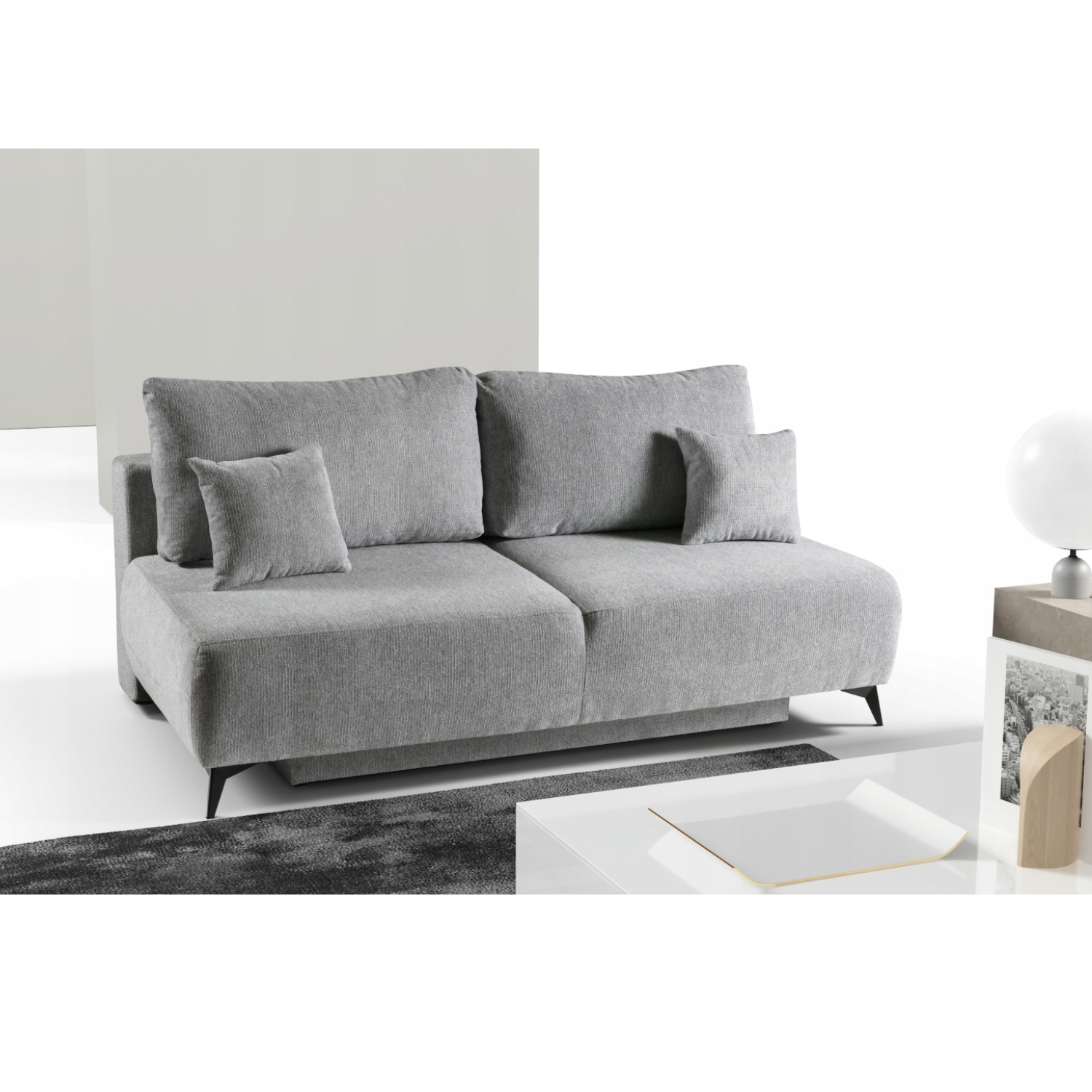 Canapé-lit 3 places – Design moderne, fonction couchage DL automatique, tissu et rangement