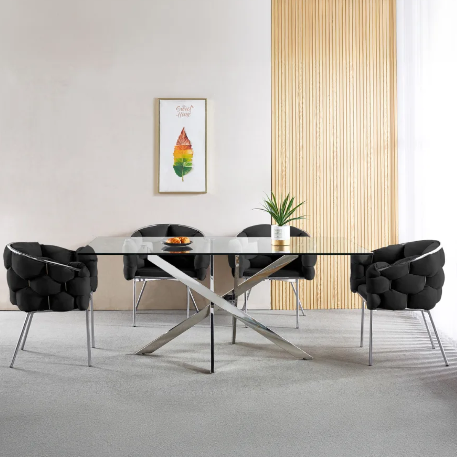 Table à Manger ALIA rectangulaire plateau en verre trempé et Pieds couleur argentée