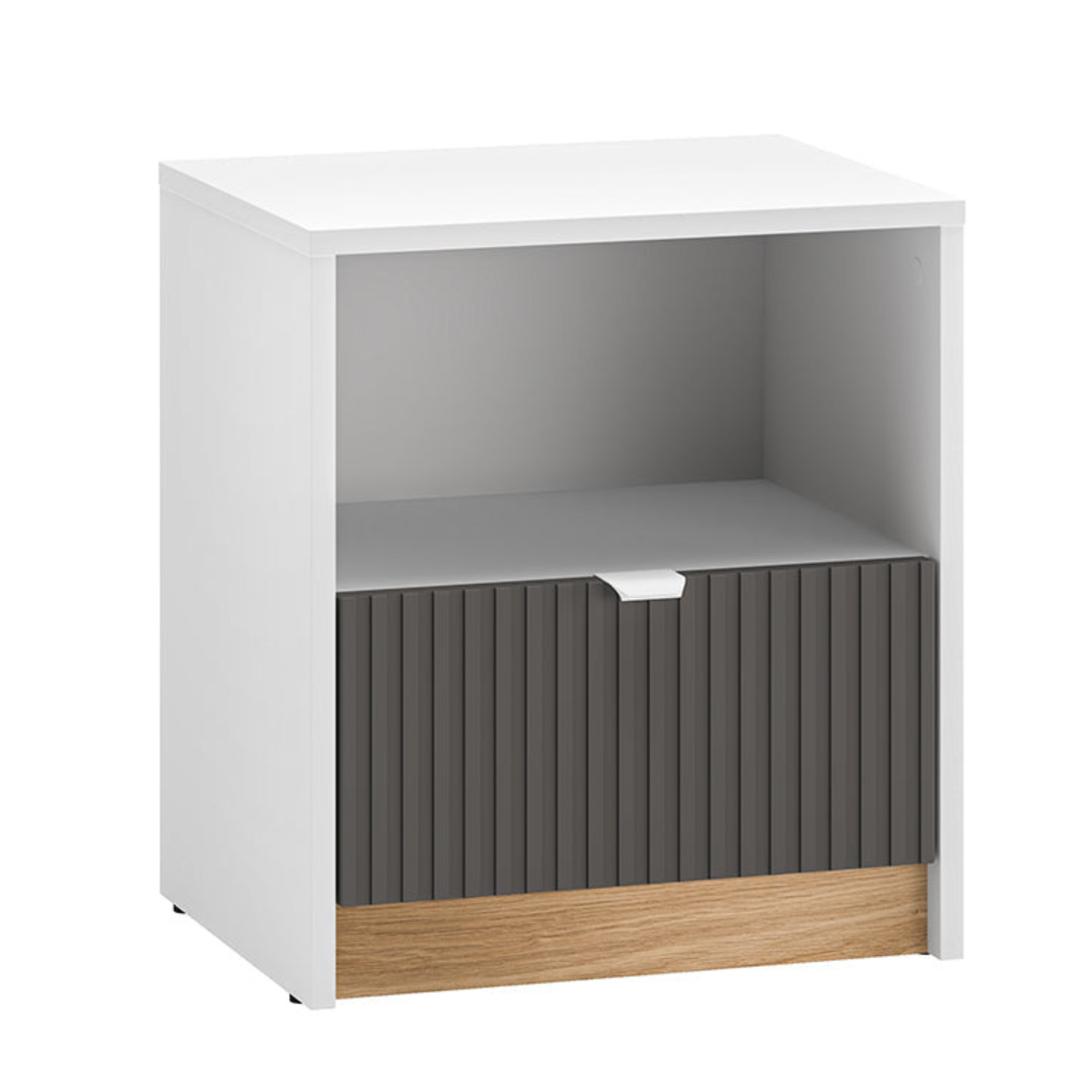 Table de Chevet Moderne – Blanc, Graphite Mat & Chêne Castello