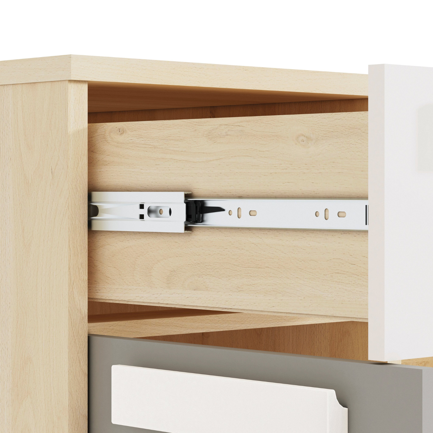 Bureau moderne Hêtre Fjord + Blanc, design élégant avec bordure ABS et finition résistante