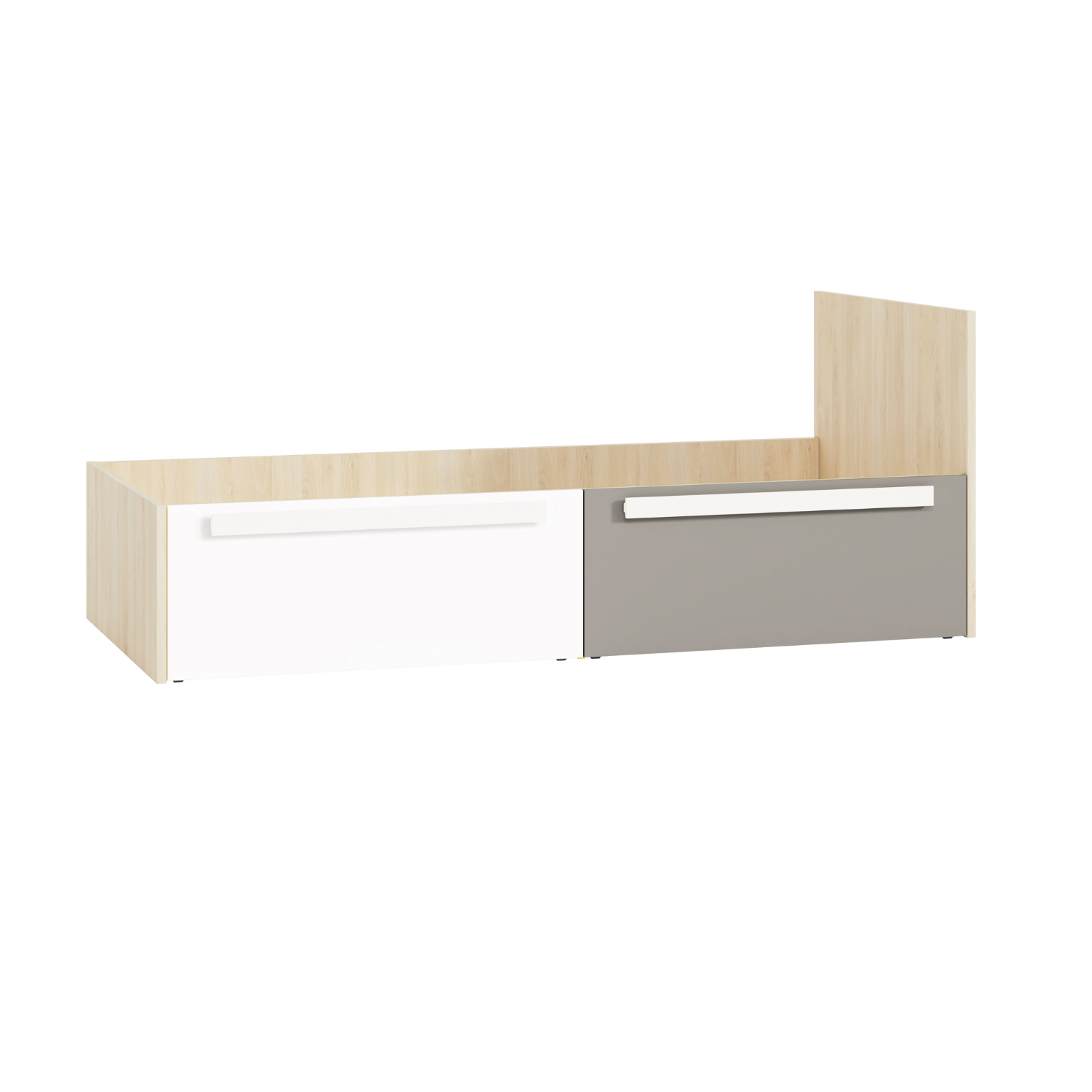 Lit contemporain Hêtre Fjord + Blanc, cadre solide avec bordure ABS et finition résistante