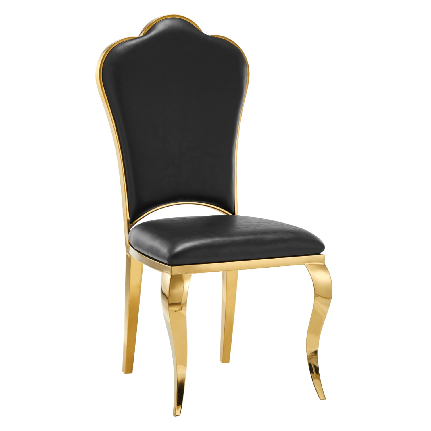 Chaise Gold avec  Assise simili-cuir et  Piètement acier inoxydable doré ou argenté
