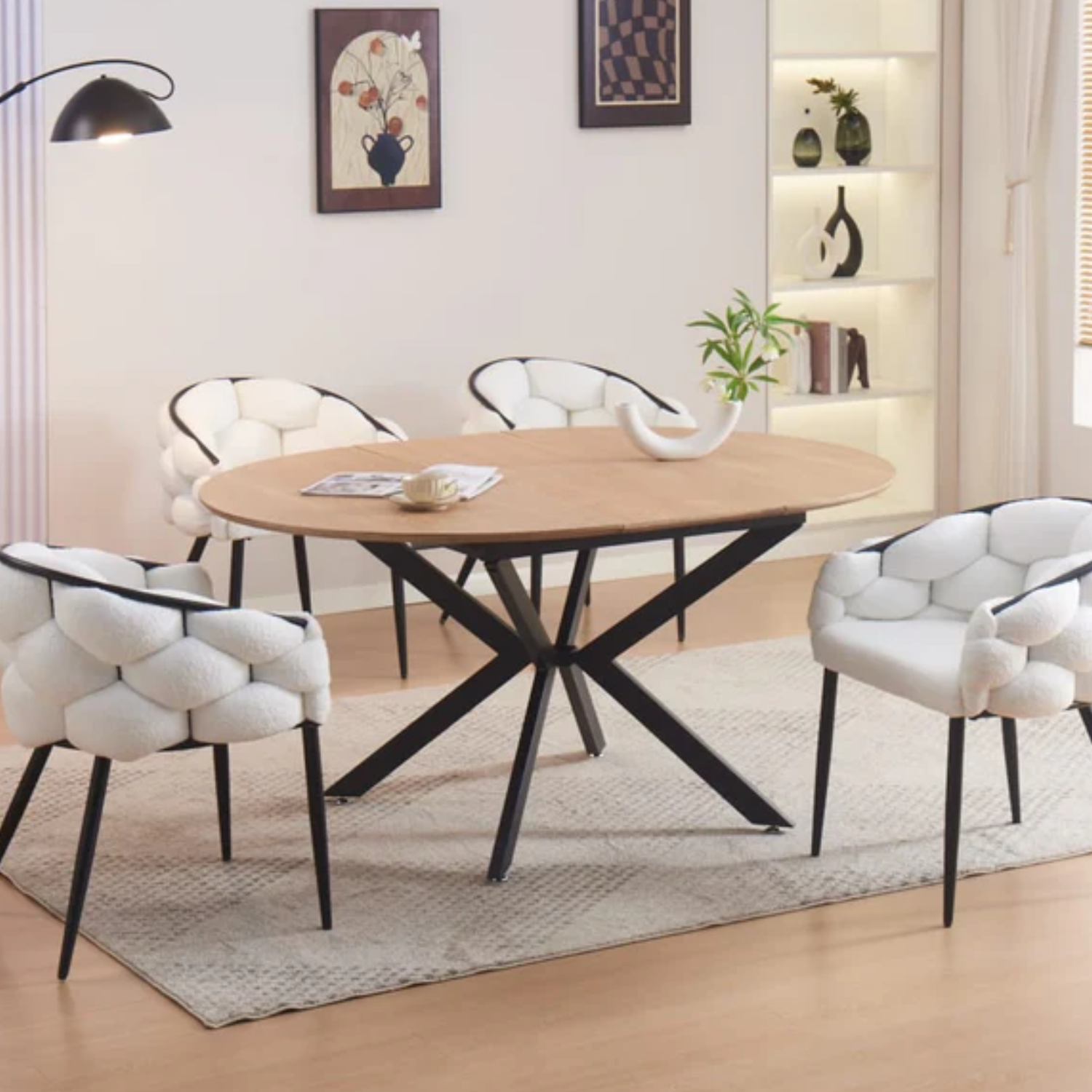 Table à Manger Extensible – Chêne Naturel & Piètement en Métal Noir
