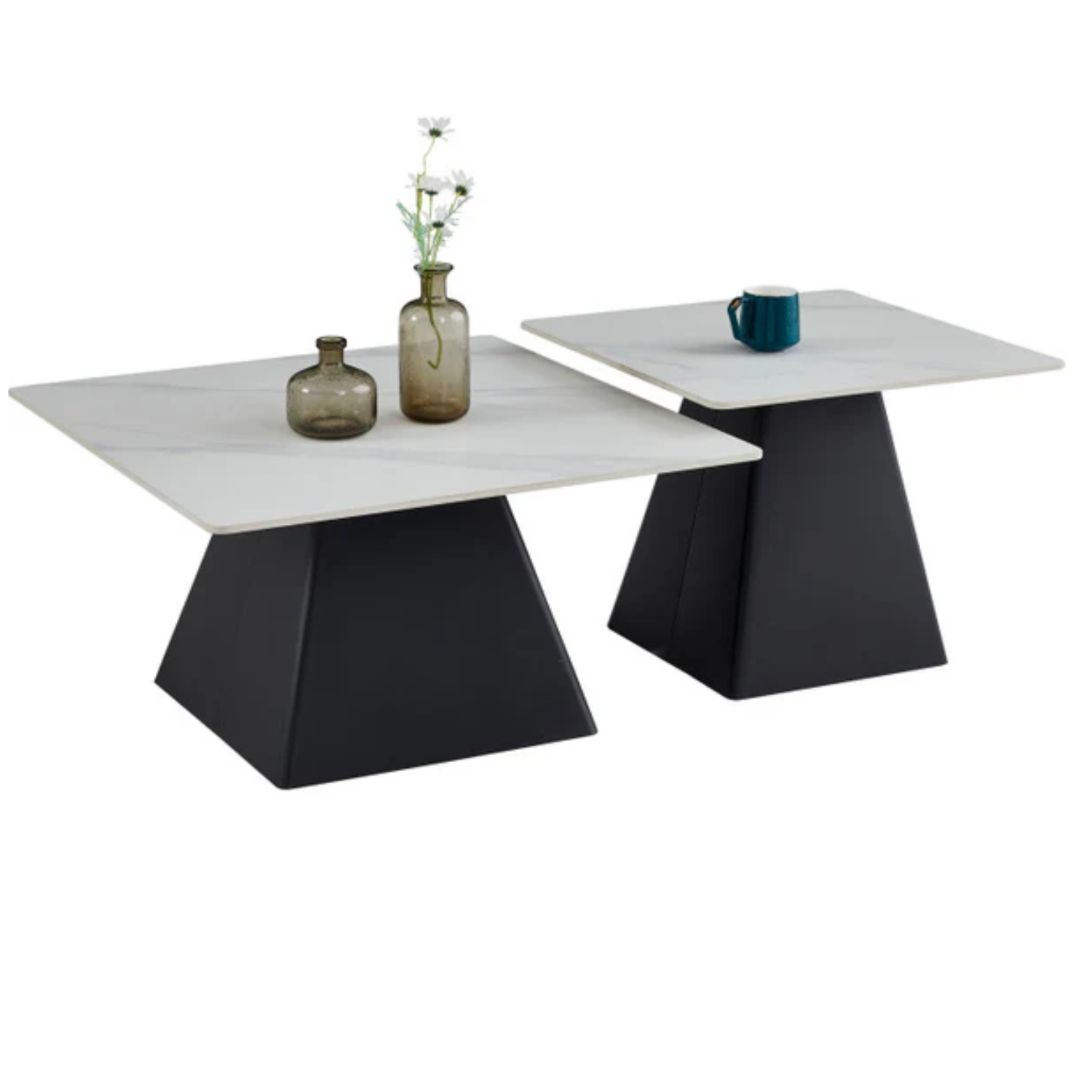 Table basse Flora en céramique marbre blanc ou gris, piétement acier
