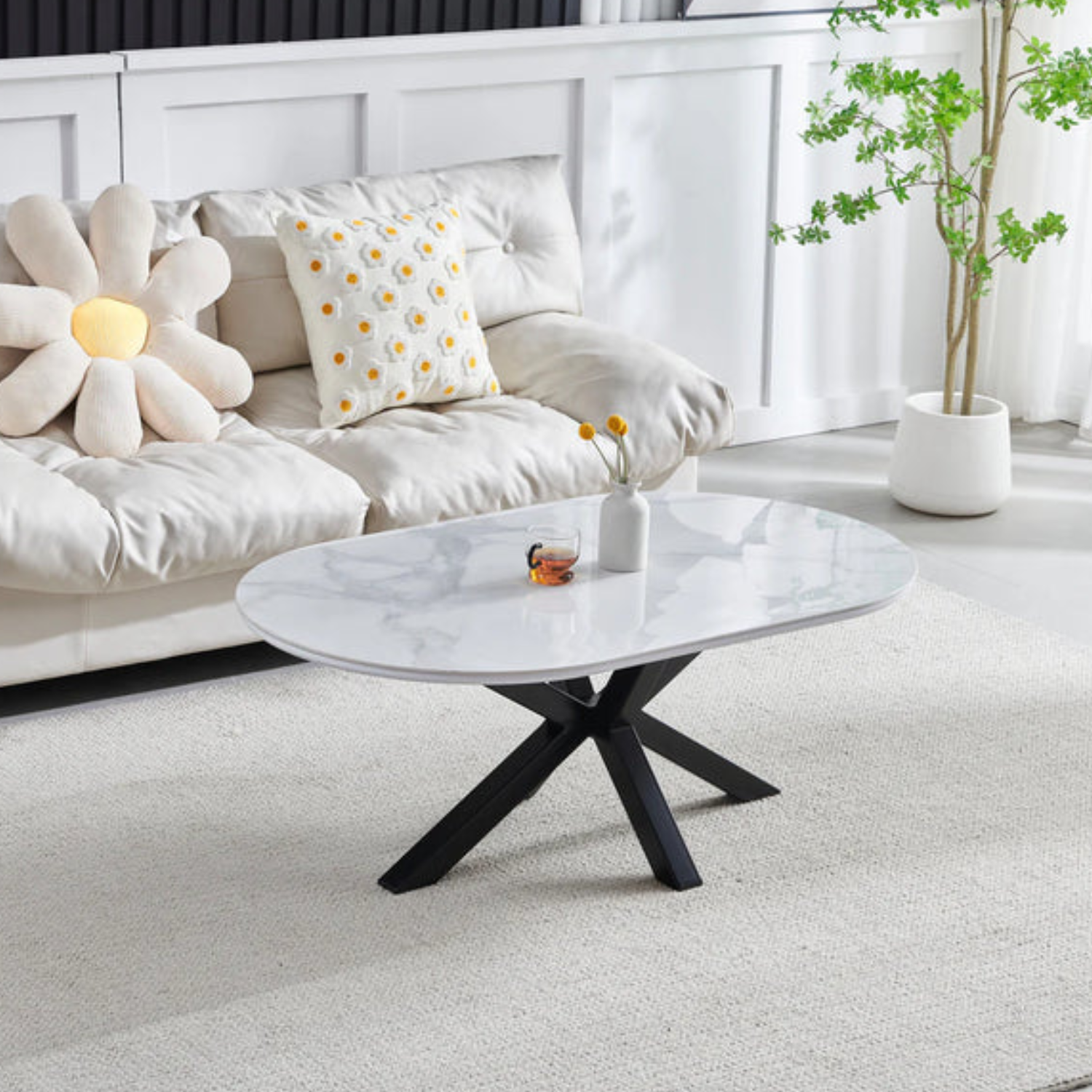 Table Basse – Élégance Moderne avec Plateau Céramique et Pieds en Acier Inoxydable