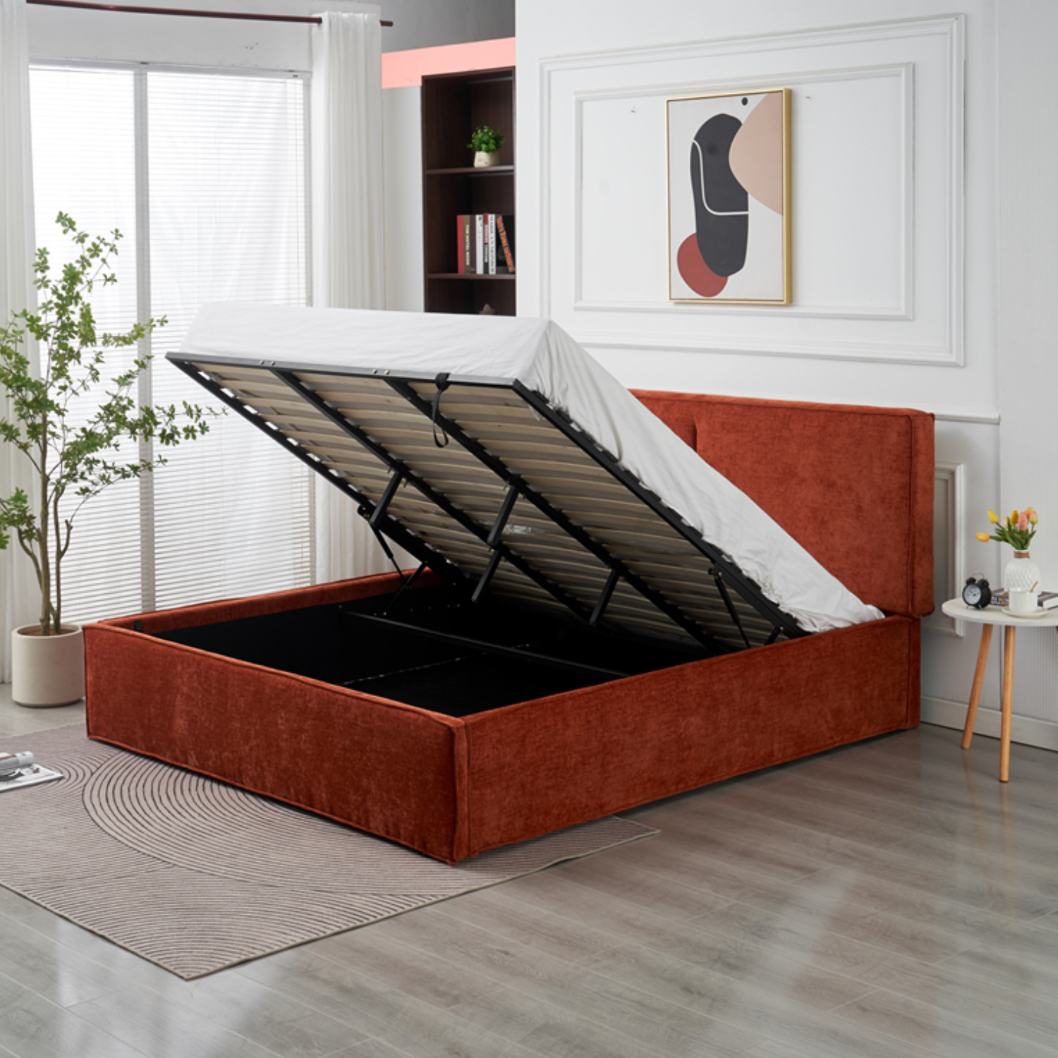 Lit coffre  en tissu chenille – avec sommier à lattes et rangement intégré (140x190, 160x200, 180x200)