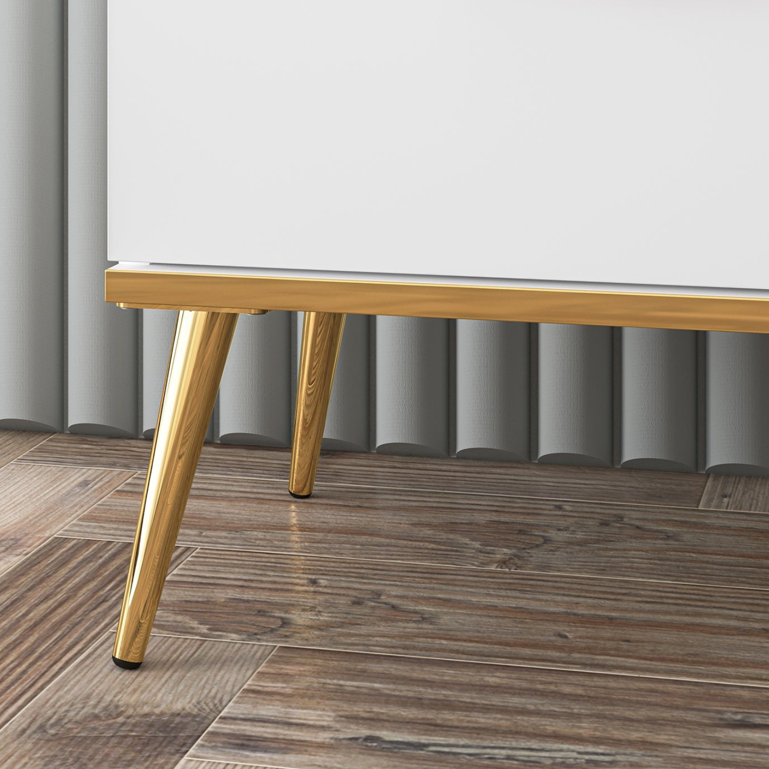 Table de chevet en bois blanc laqué mat et structure dorée