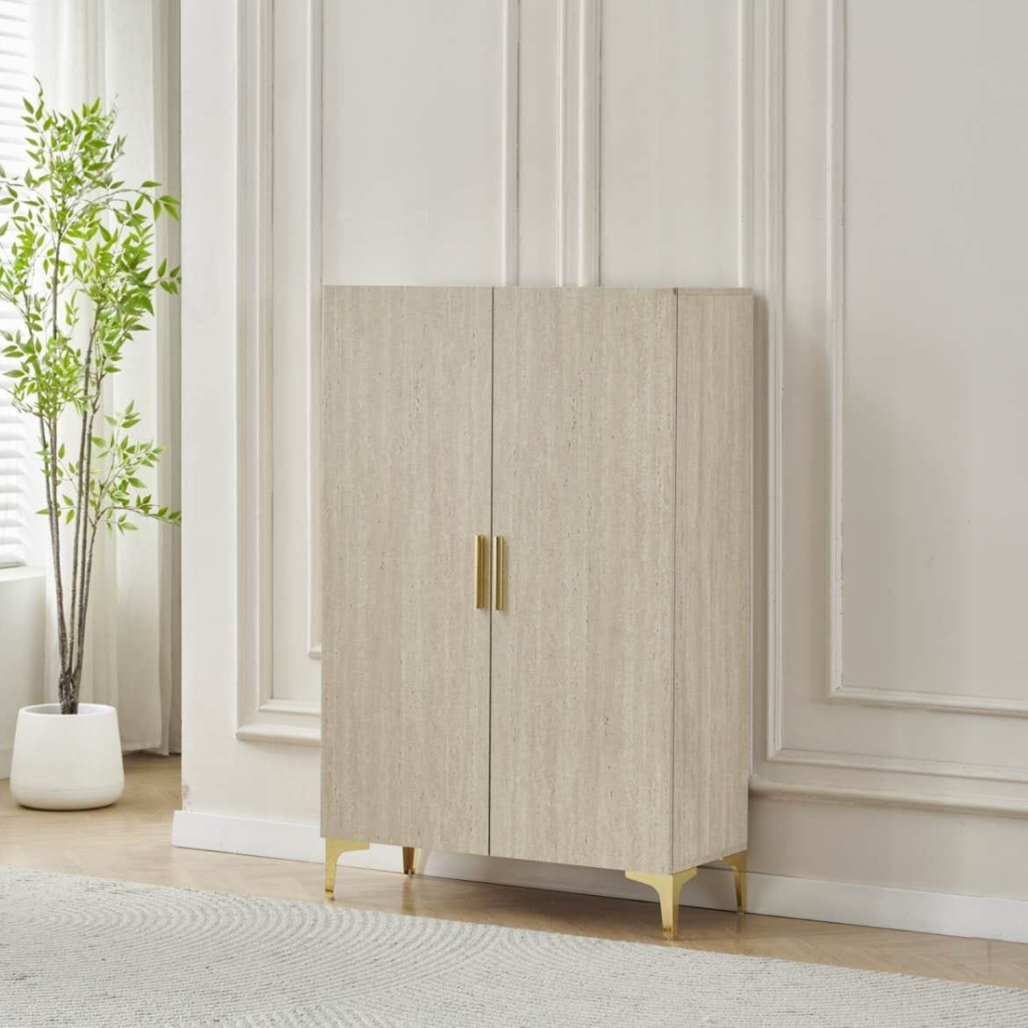 Meuble à chaussures  2 portes – MDF et piétement inox – 81x35x125 cm