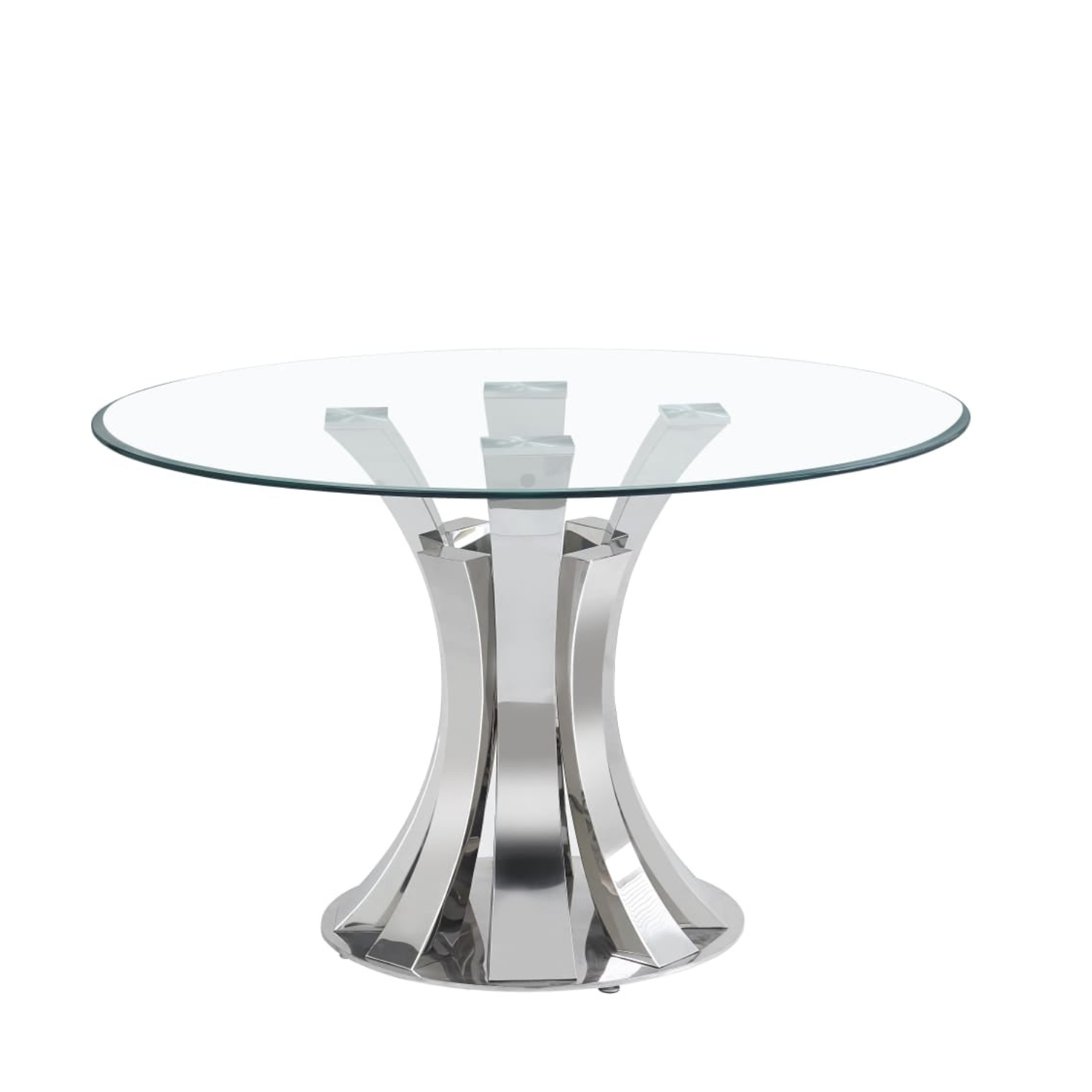 Ensemble de table à manger  Ronde en verre et 4 chaises en Velours Beige avec Pieds argenté