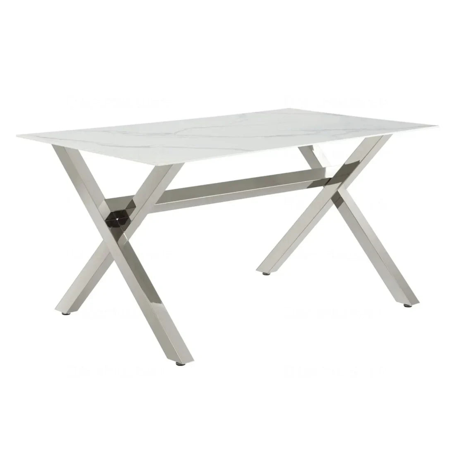 Ensemble de table à Manger en Marbre Blanc et 6 Chaises Capitonnées Ecru