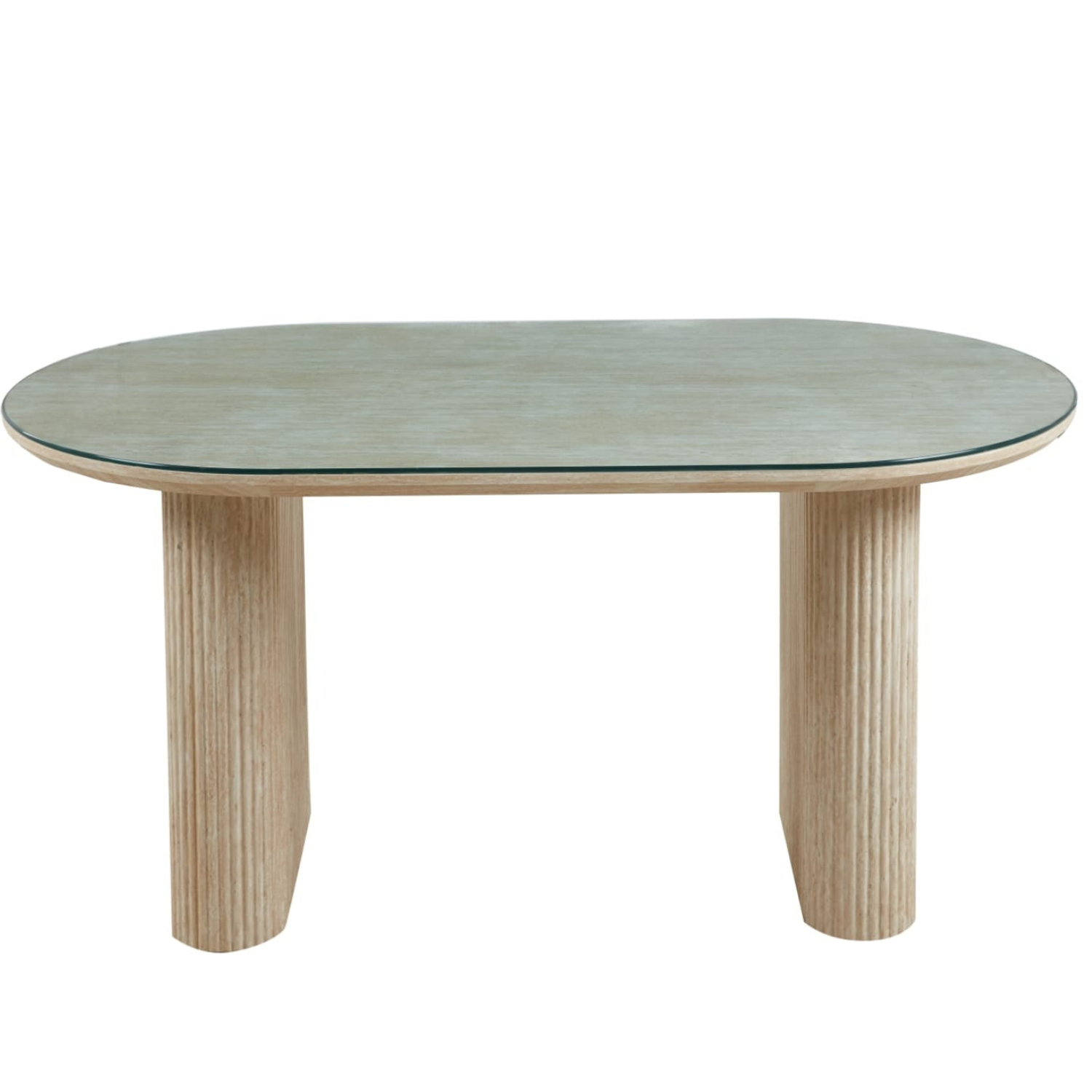 TABLE A MANGER EFFET TRAVERTIN PLATEAU TRANSPARENT 160X90X75
