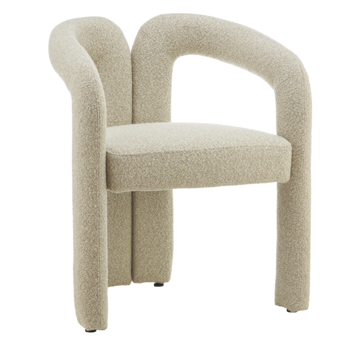 Chaise design – Assise et dossier en tissu bouclé, piétement acier (Blanc / Beige )