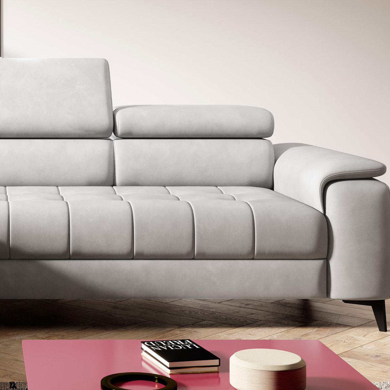 Canapé d’angle convertible électrique avec appuie-têtes réglables