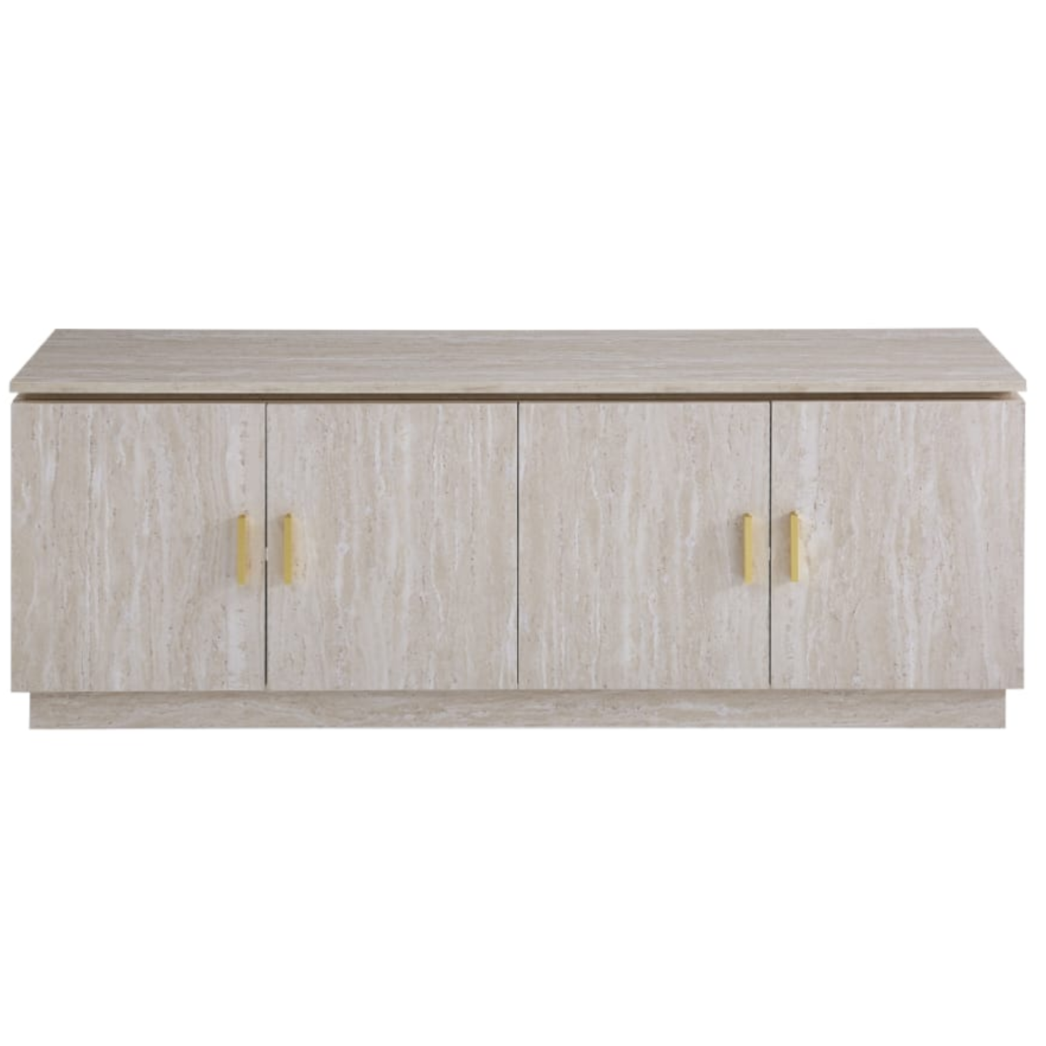 Meuble TV 160x40x61 cm – MDF Bois Clair, 4 Portes Battantes, Rangement Pratique