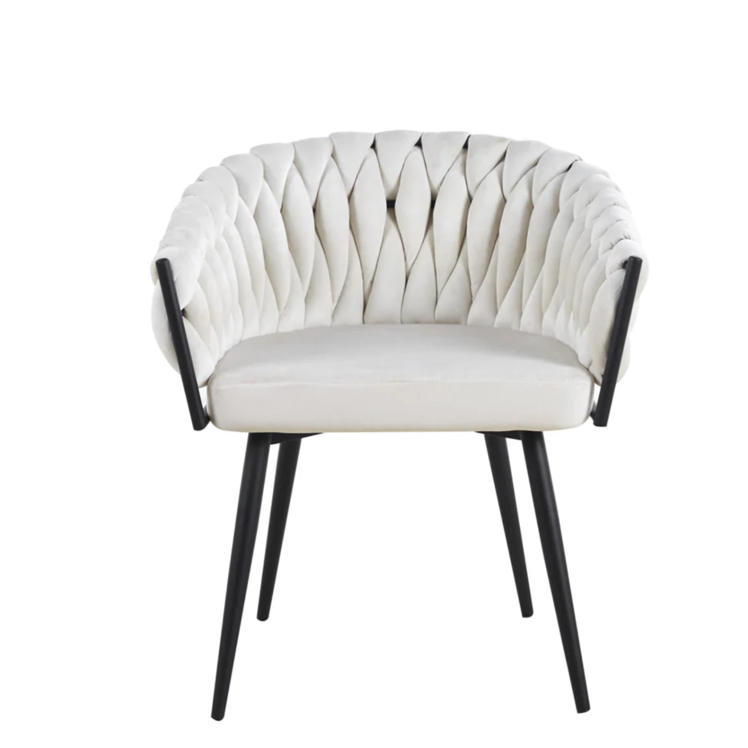 Chaise avec accoudoirs en velours et pieds métal noir