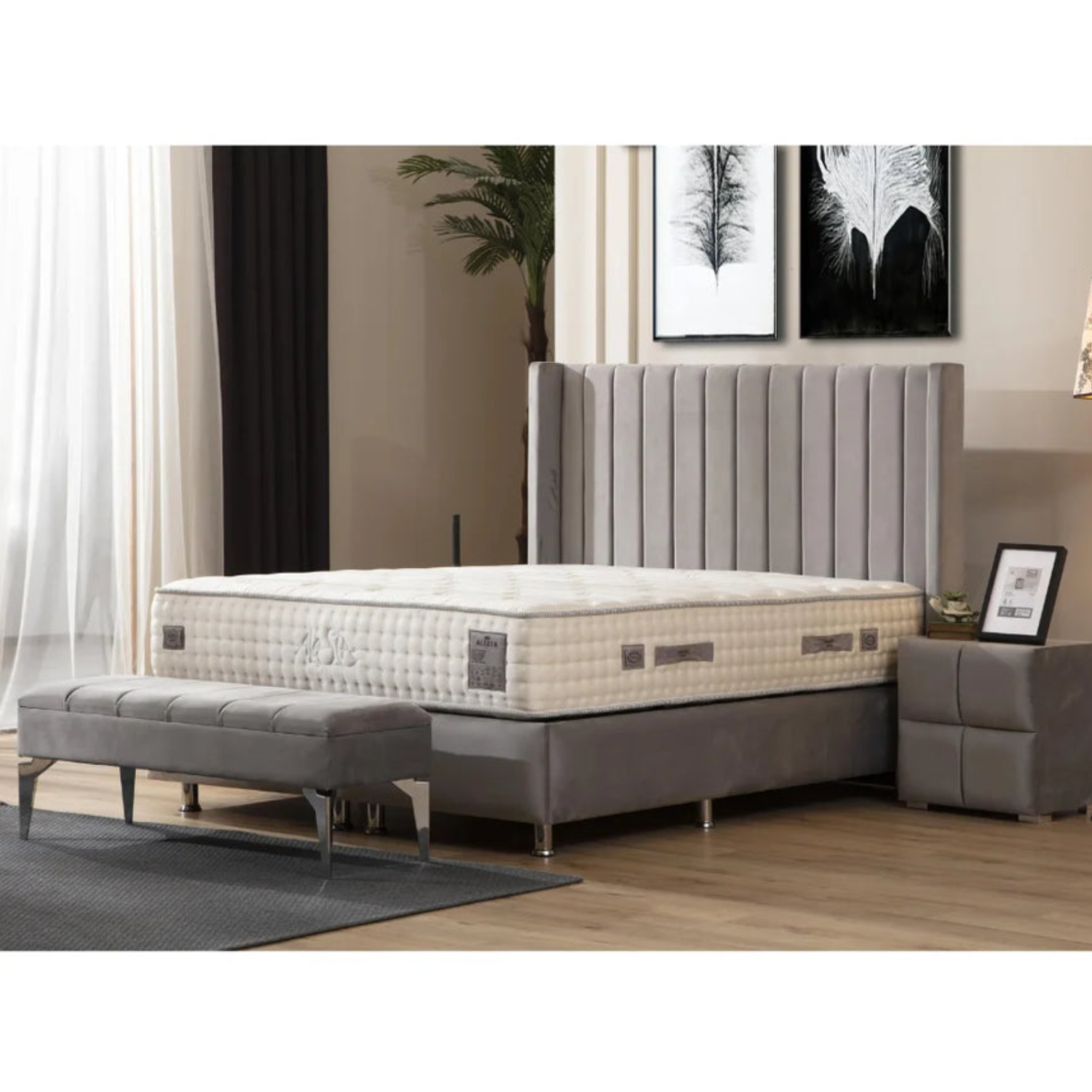 Lit avec Coffre de Rangement – Velours Gris ou Taupe 90x190 Cm