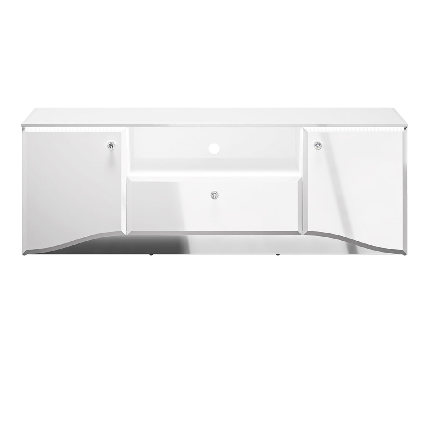 Meuble TV Moderne en Blanc Brillant avec Bordure ABS Durable et Tiroirs Spacieux