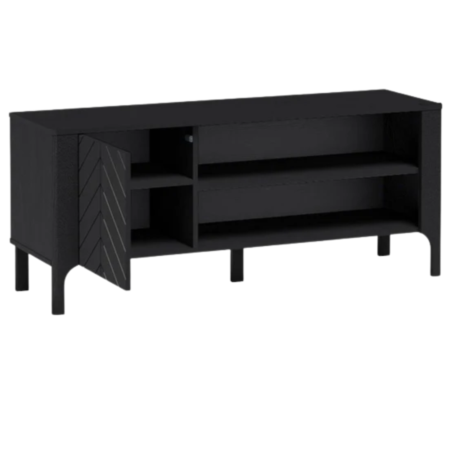 Meuble TV 135 cm – Noir mat avec façade motif chevrons