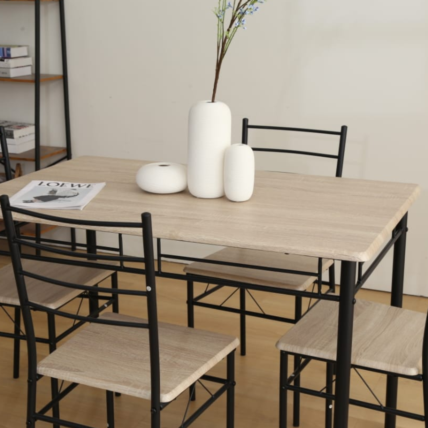Table à manger et 4 chaises plateau bois structure métallique 110x70x75 cm