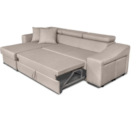 Canapé d'angle réversible, convertible avec coffre et 2 poufs en tissu
