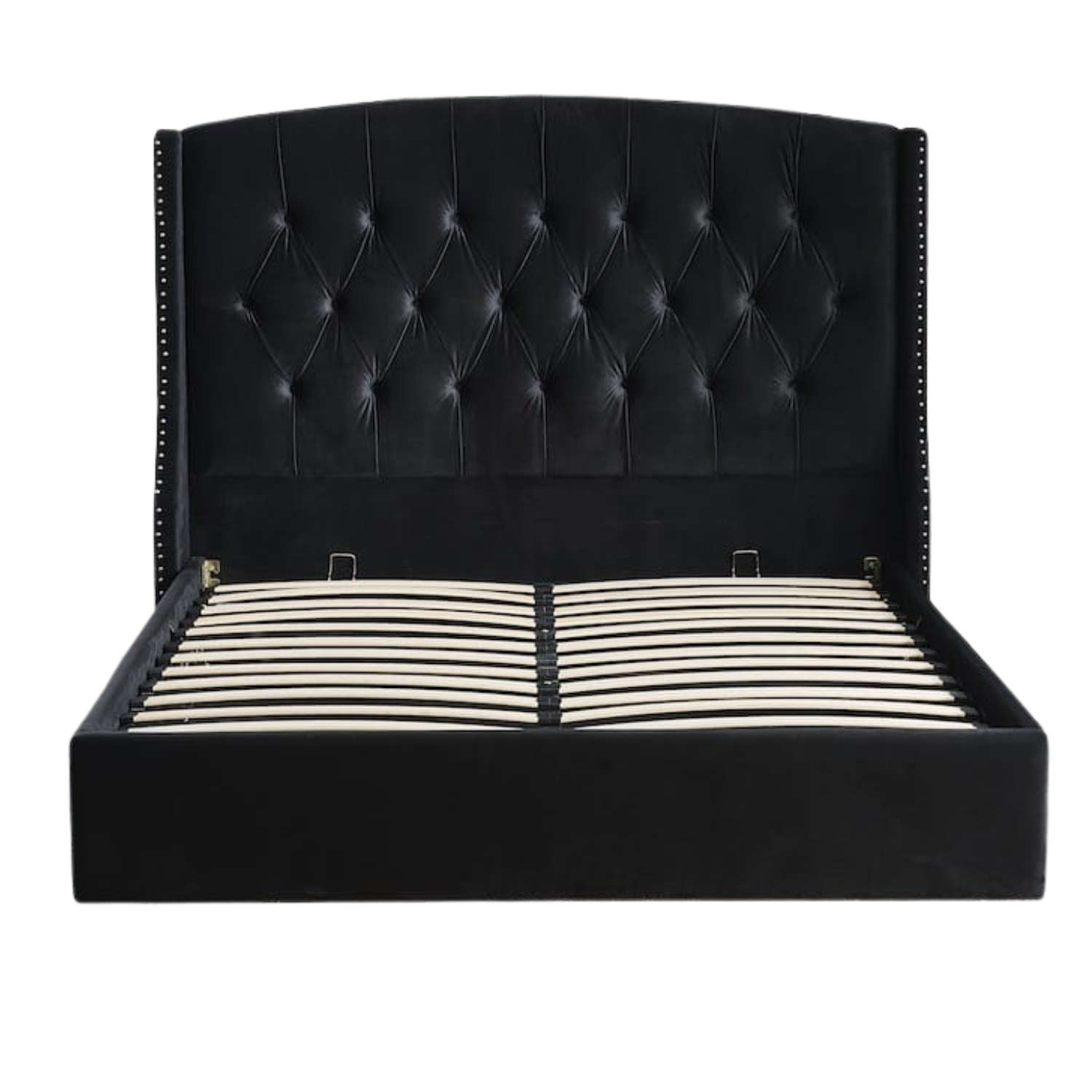 Lit coffre en velours capitonné – Sommier à lattes et rangement intégré – 180x200 cm – Gris, Beige ou Noir