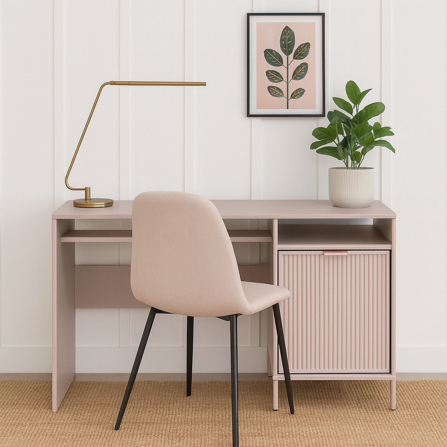 Bureau moderne – 3 coloris cachemire, indigo et pierre verte avec étagère et rangement