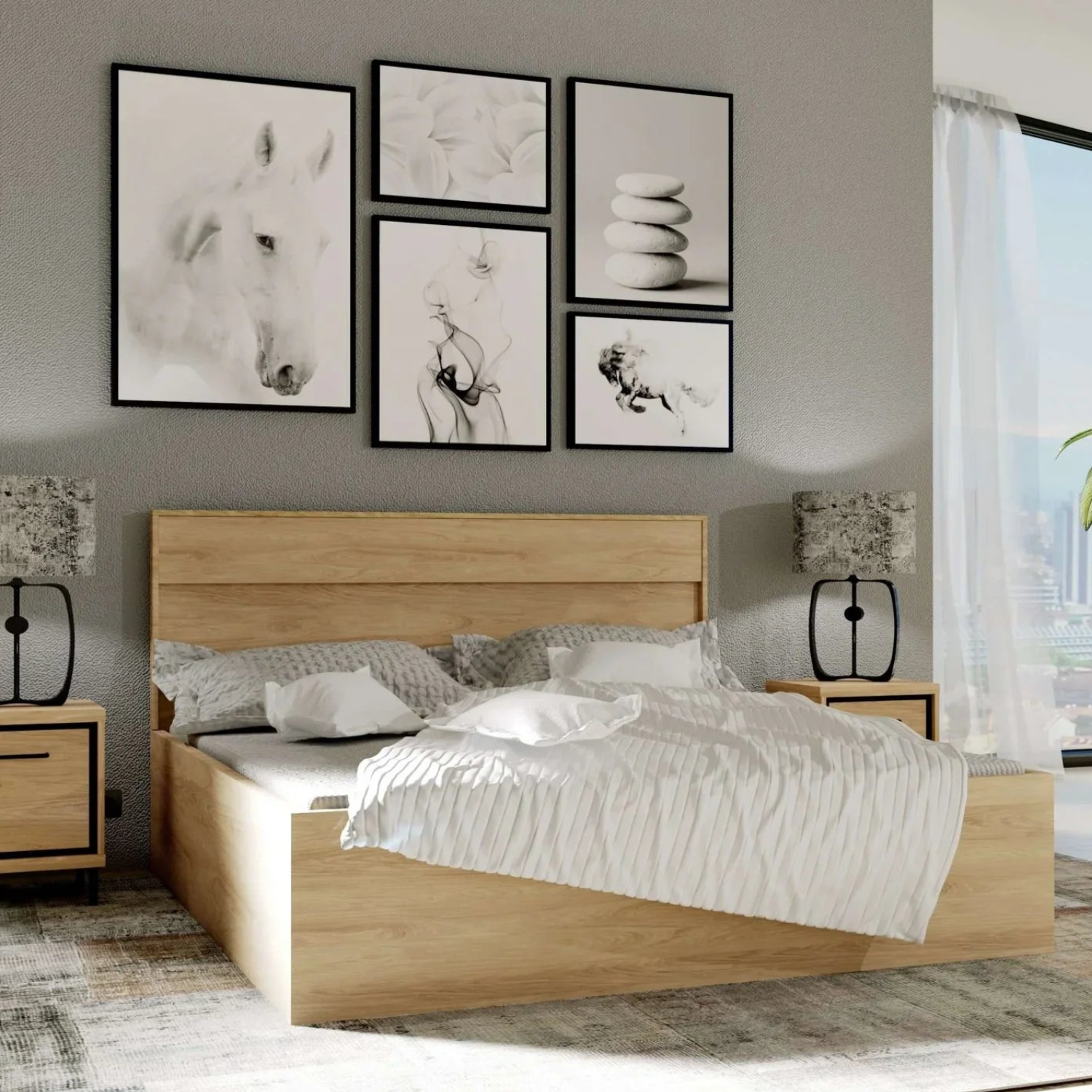 Lit avec rangement – 140x200 ou 160x200 cm – Tête haute & option LED