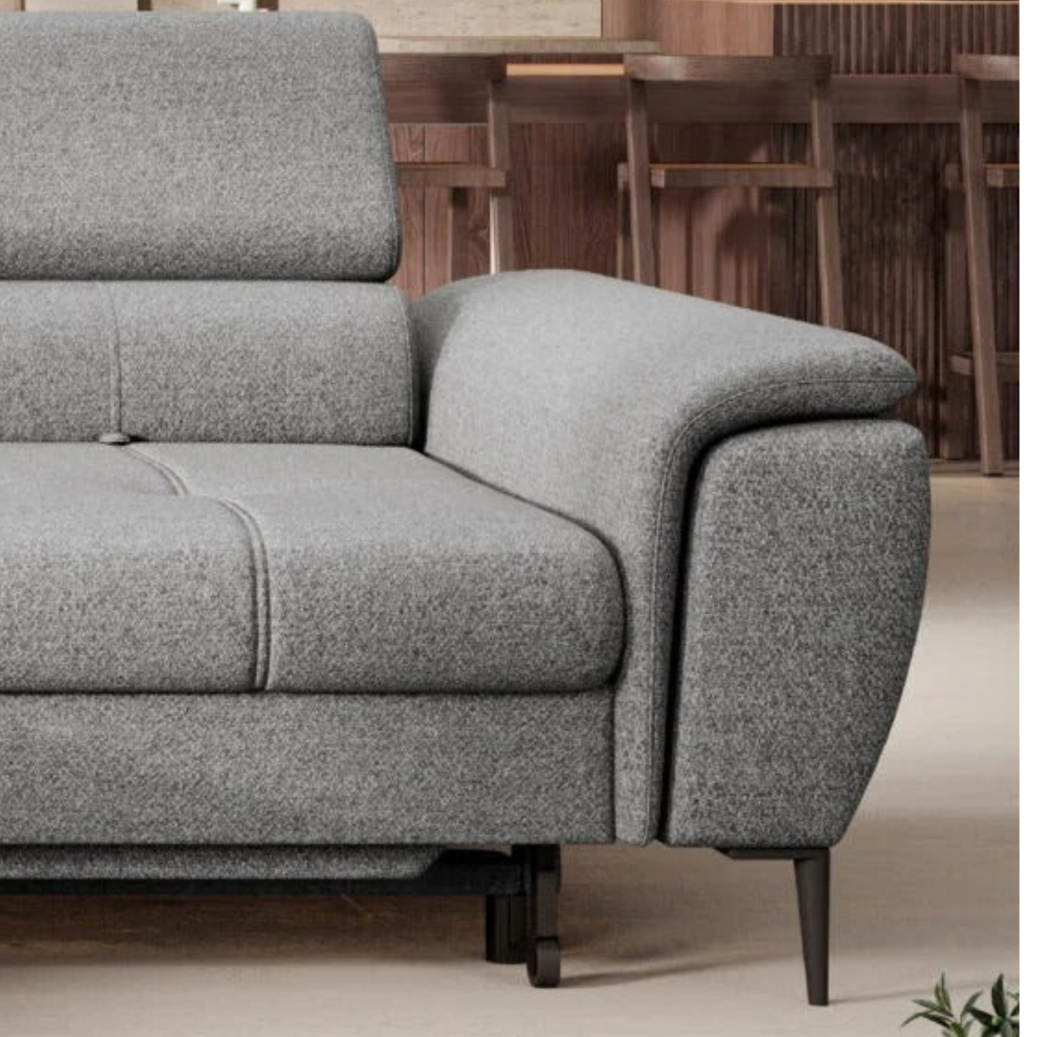 Canapé d’angle convertible moderne avec système d’ouverture DELFIN et dossier coulissant