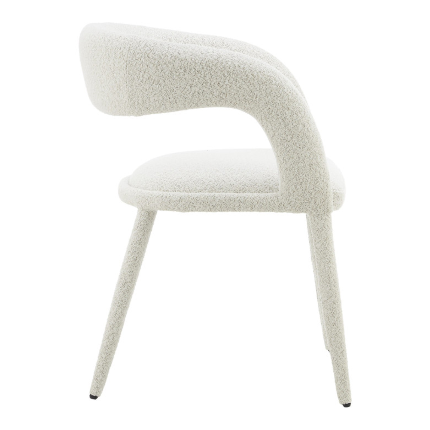 Chaise design – Assise et dossier en tissu bouclé, piétement acier (Beige / Blanc)