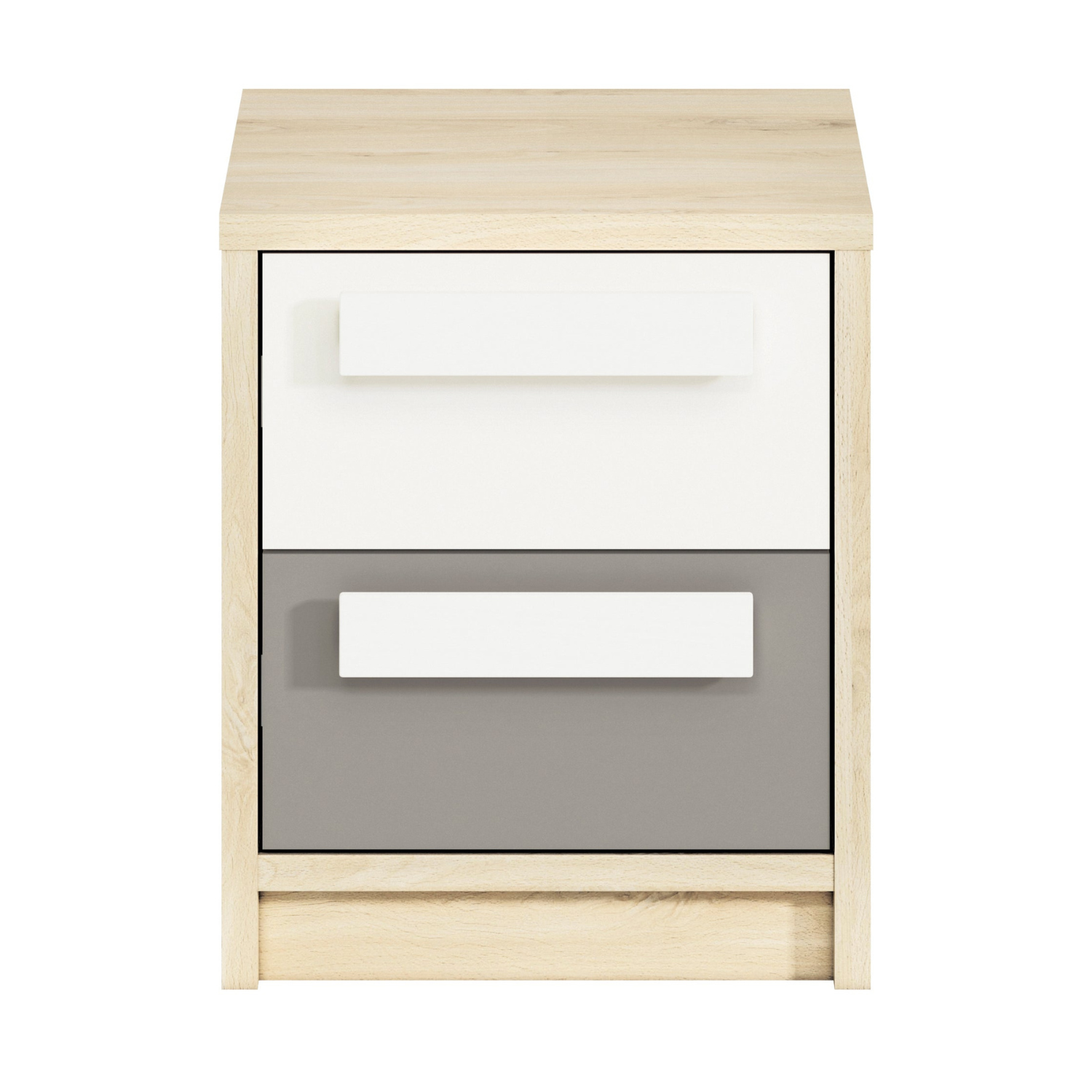 Table de chevet moderne Hêtre Fjord + Blanc avec tiroir, finition haute qualité, bordure ABS