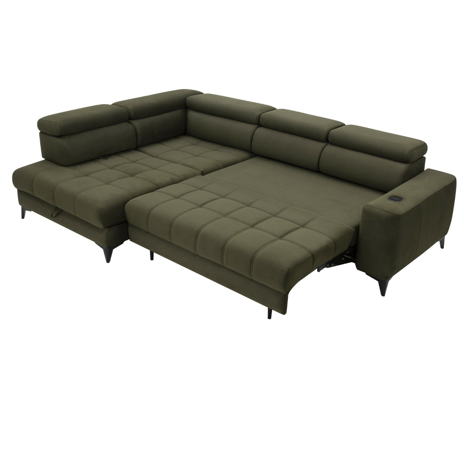 Canapé d’angle fonction couchage, rangement et chargeur téléphone à induction