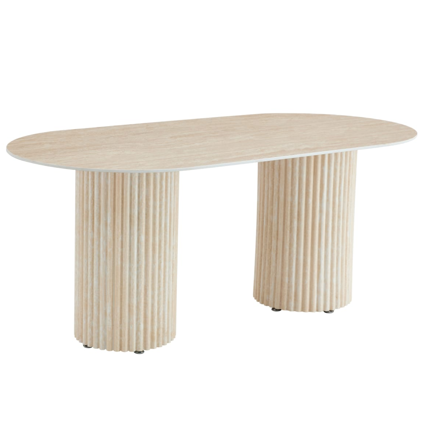 Table à manger design ovale– céramique effet travertin brillant – pied métal