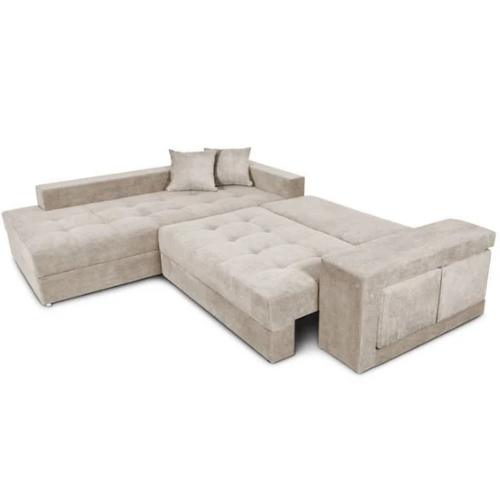 Canapé d'angle convertible avec 2 poufs et coffre en tissu