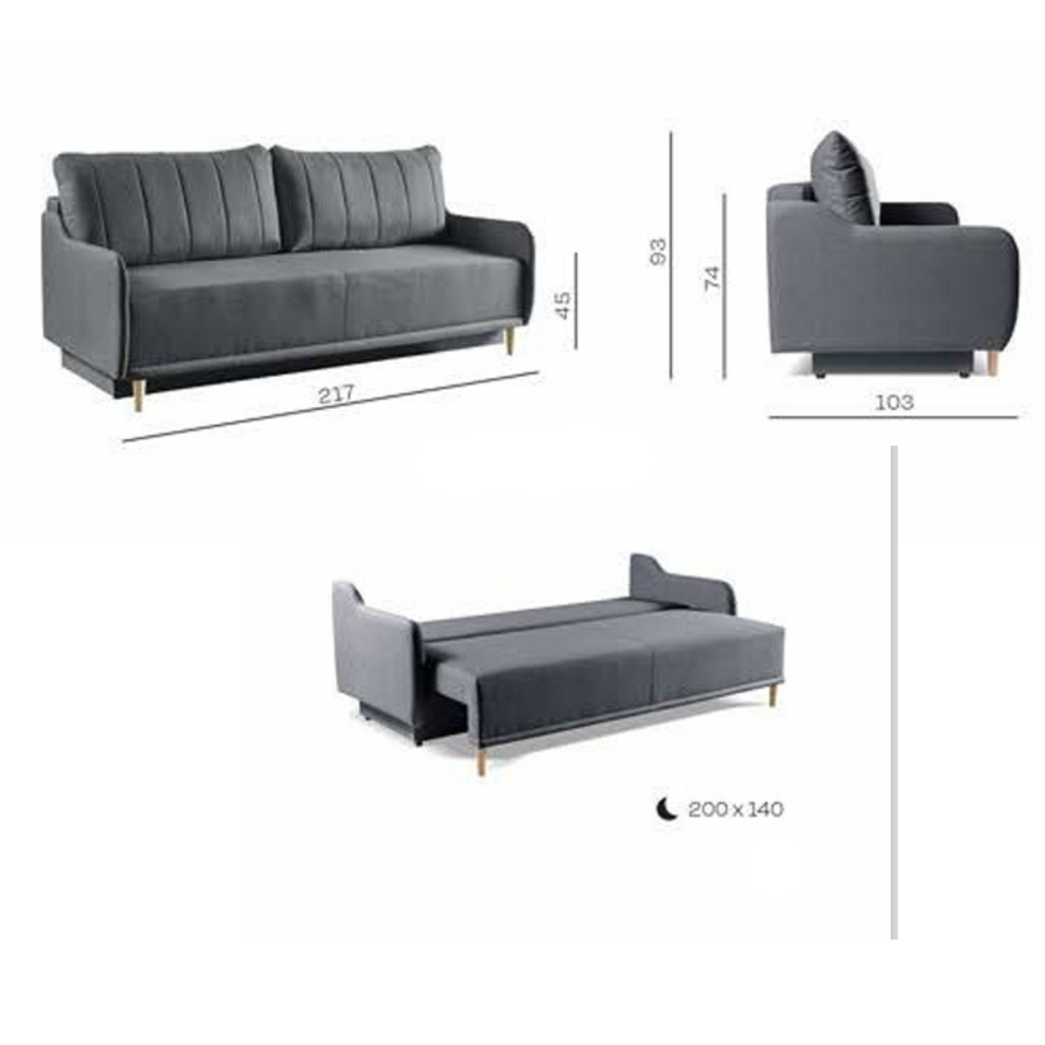 Canapé-lit 3 places 217 cm avec fonction couchage DL et coffre – confort moderne et design harmonieux