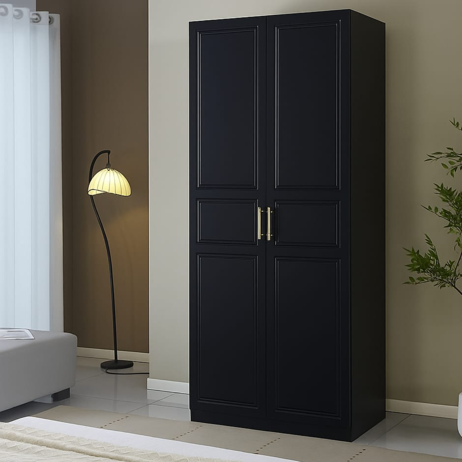 Armoire  en Bois – Deux Portes – 230×100×60 cm – Noir ou Blanc