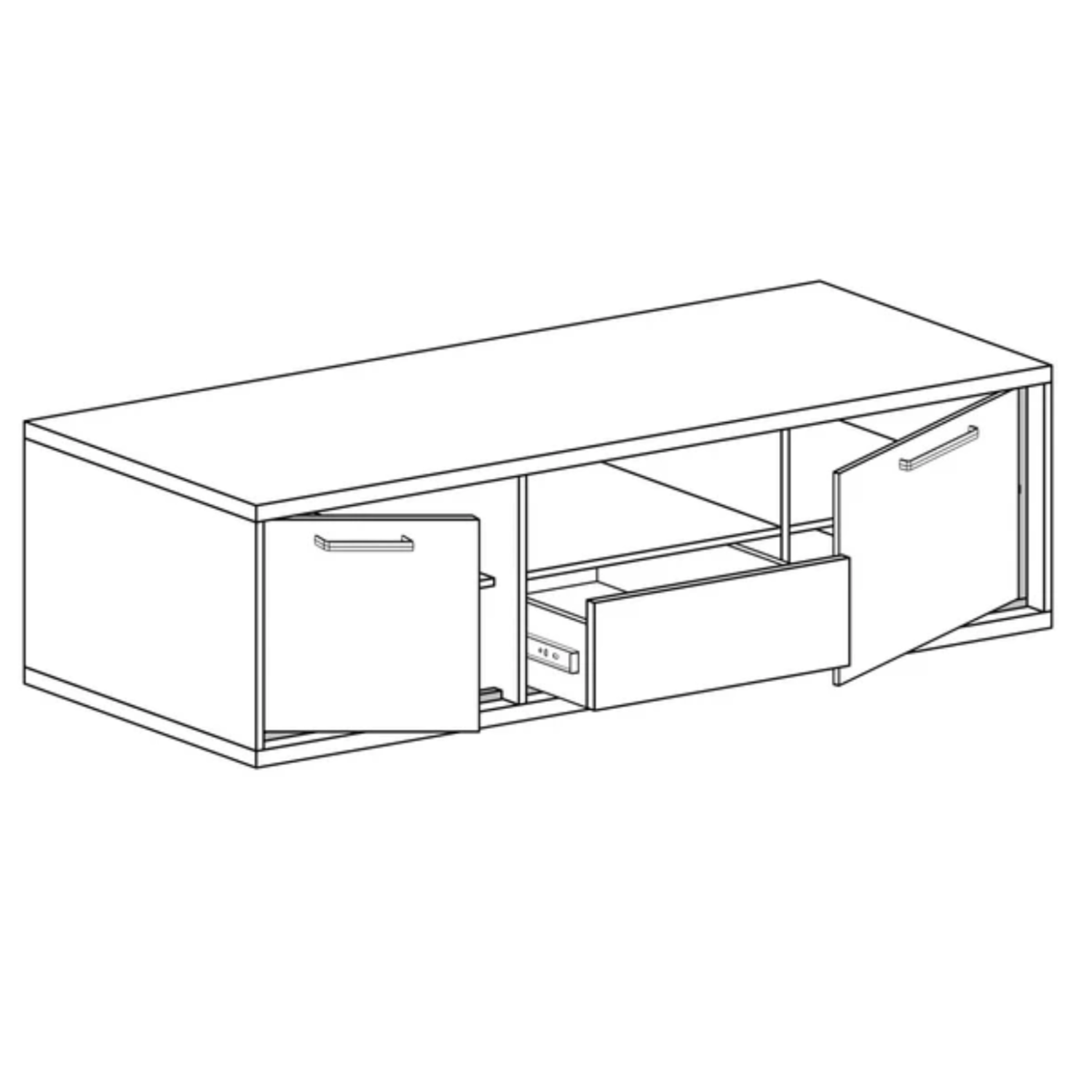 Meuble TV avec tiroir et étagères – teinte bois naturelle en deux dimensions – 139 cm et 181 cm