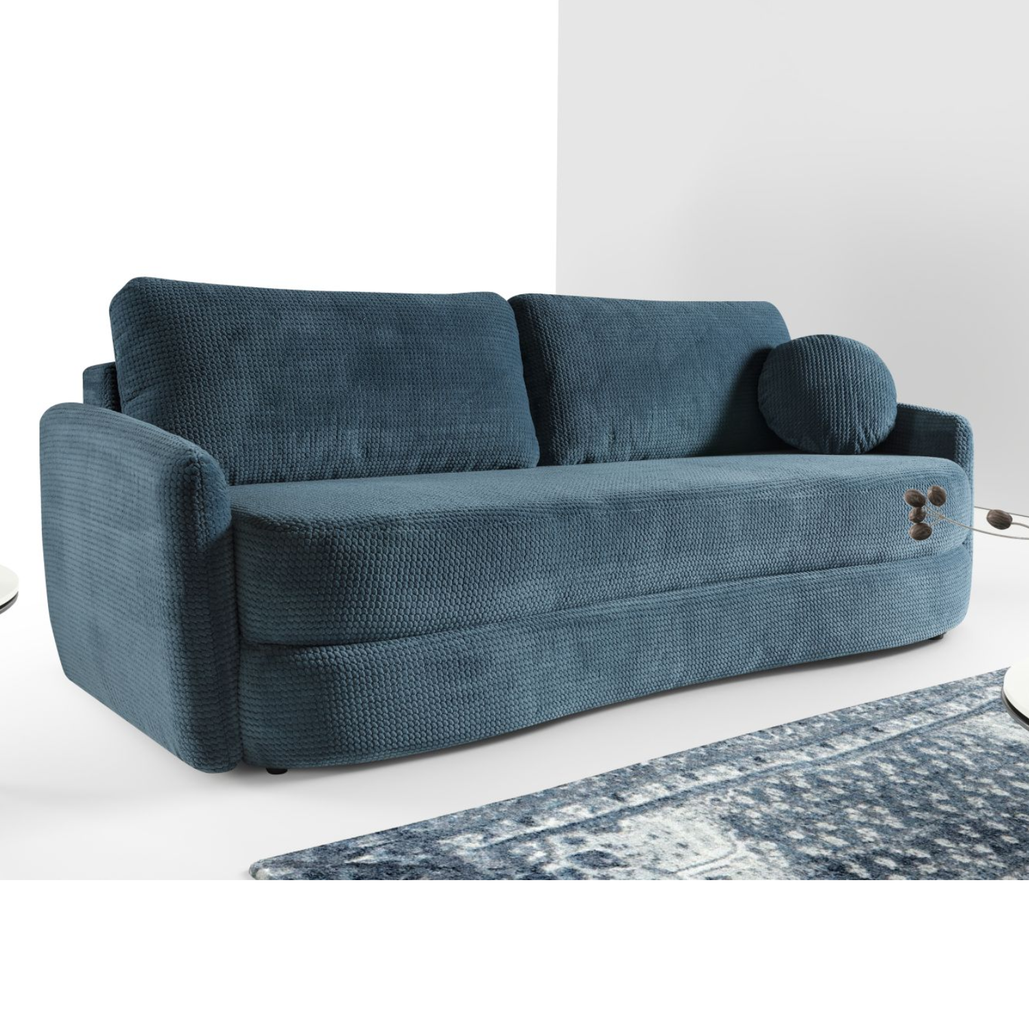 Canapé convertible avec fonction couchage, coffre de rangement et revêtement en tissu