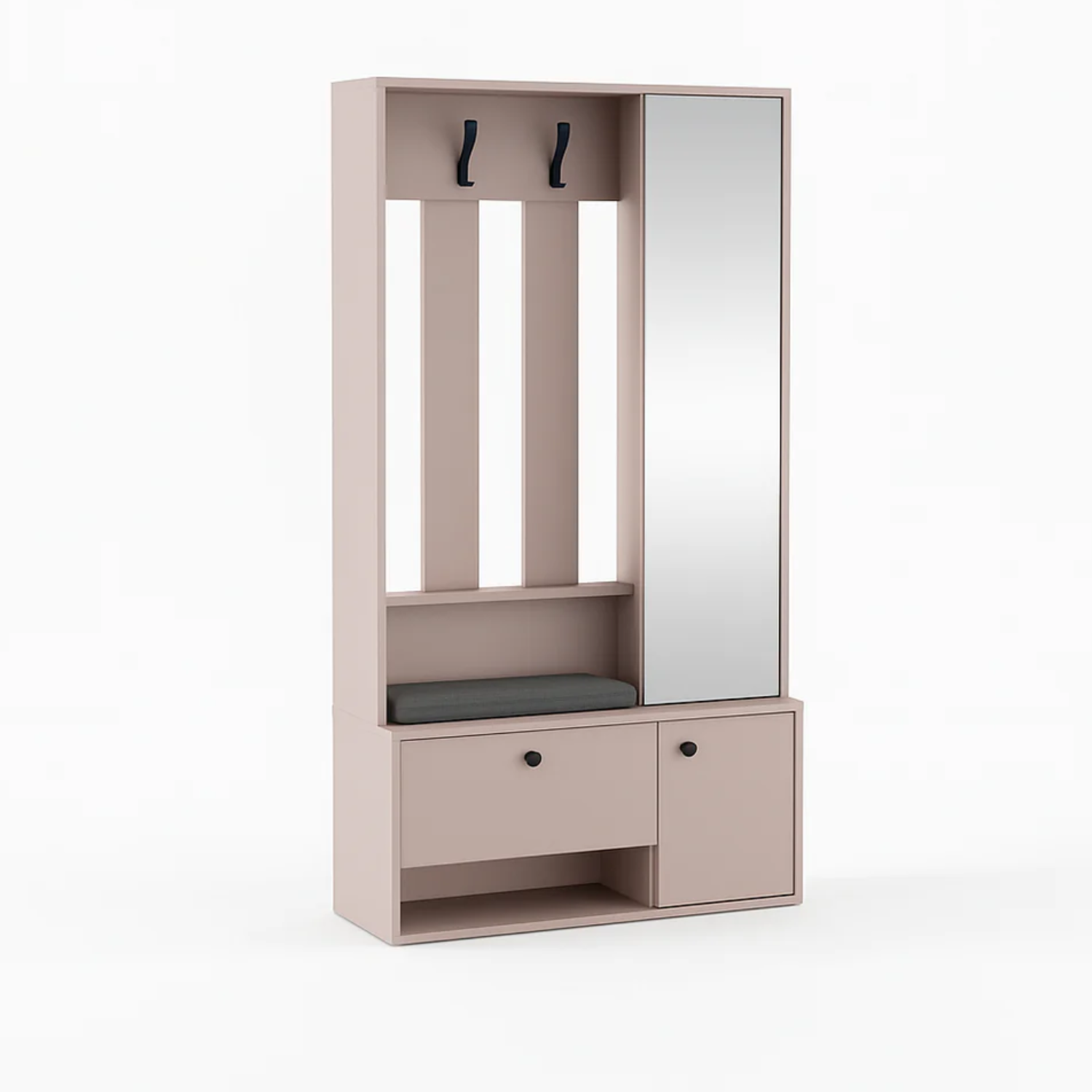 Placard d’entrée ZAYA avec miroir – 100 x 33 x 190 cm – meuble de couloir moderne avec étagères et cintre en métal