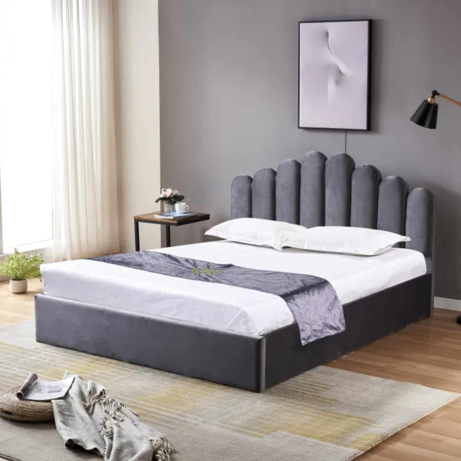 Lit coffre 2 places – Velours – Sommier à lattes en bois – 140x190 & 160x200 cm