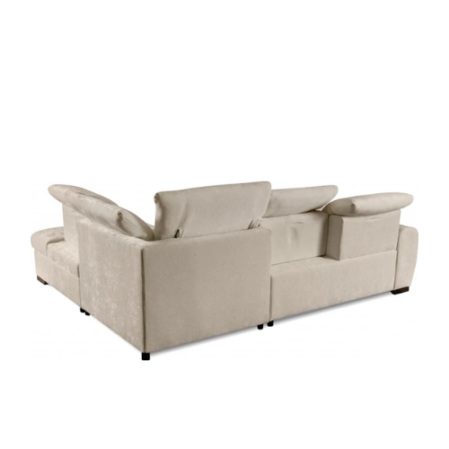 Canapé d’angle convertible en velours beige avec fonction lit et coffre intégré