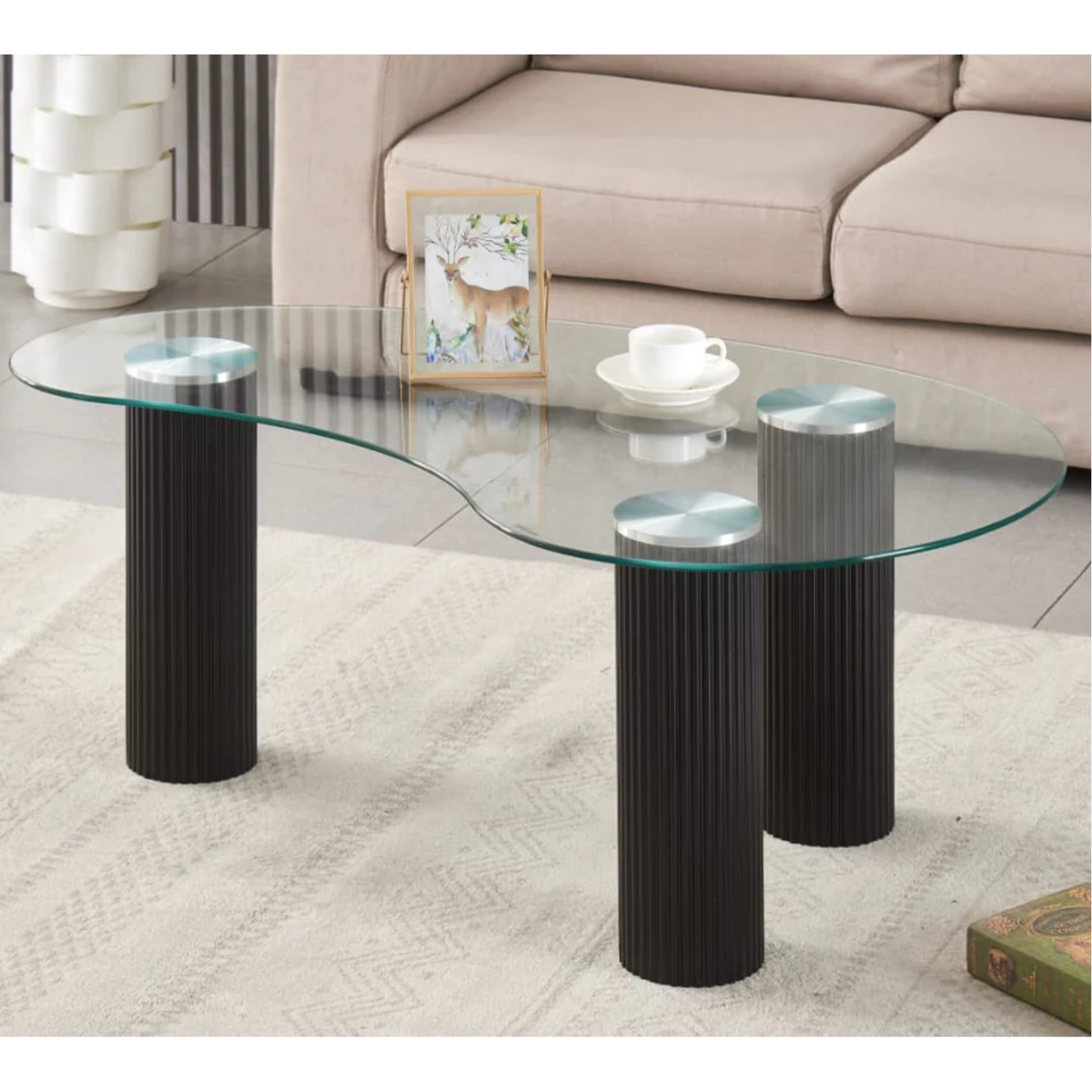 Table Basse Moderne – Plateau Transparent ou Marbre Blanc, Structure Bois ou Métal –  120x70x45 cm