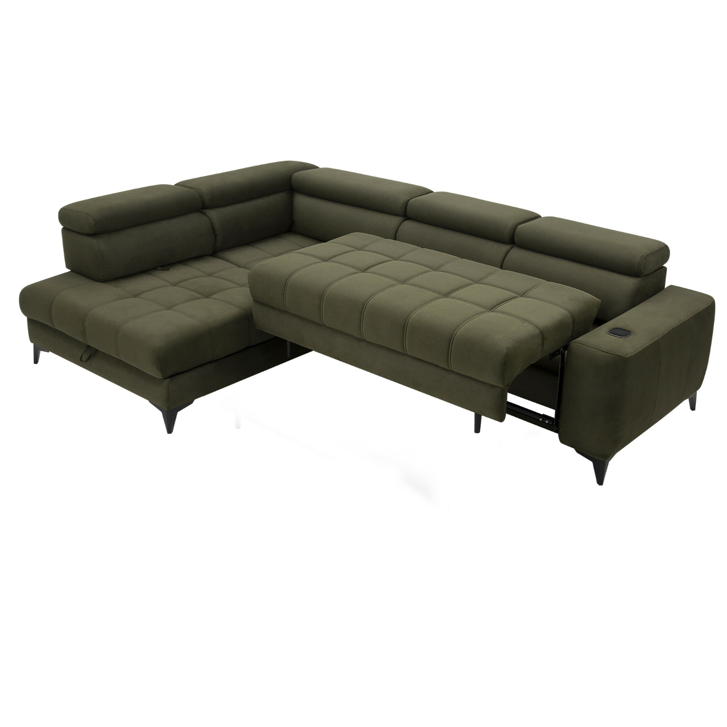 Canapé d’angle fonction couchage, rangement et chargeur téléphone à induction