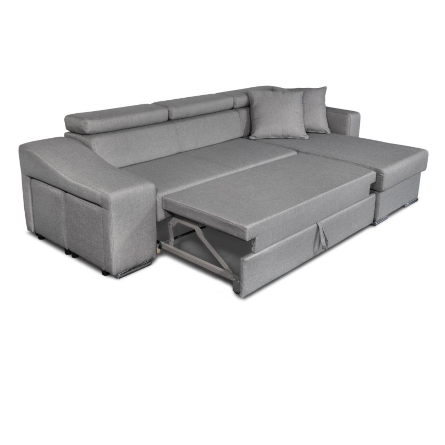Canapé d'angle réversible, convertible avec coffre et 2 poufs en tissu