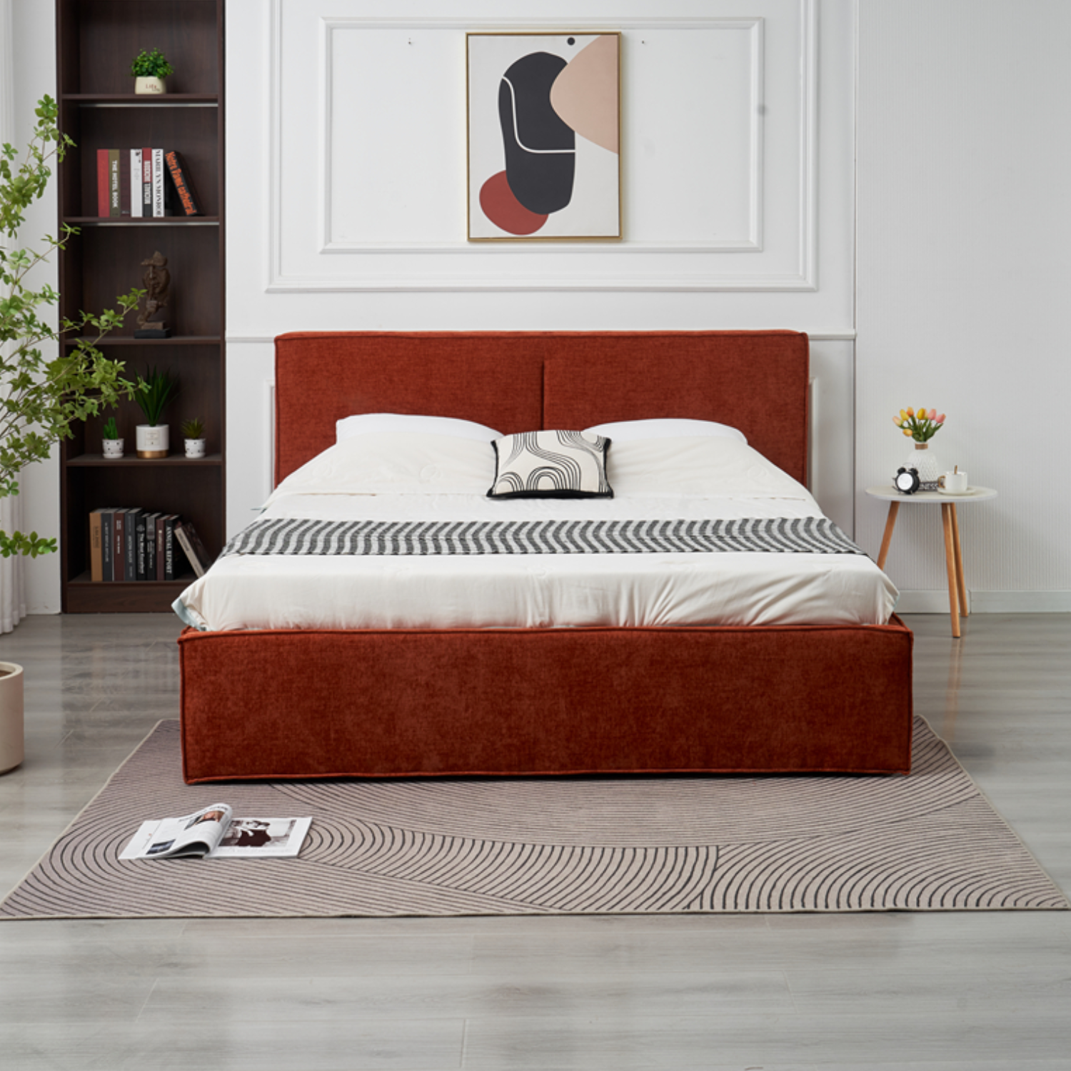 Lit coffre  en tissu chenille – avec sommier à lattes et rangement intégré (140x190, 160x200, 180x200)