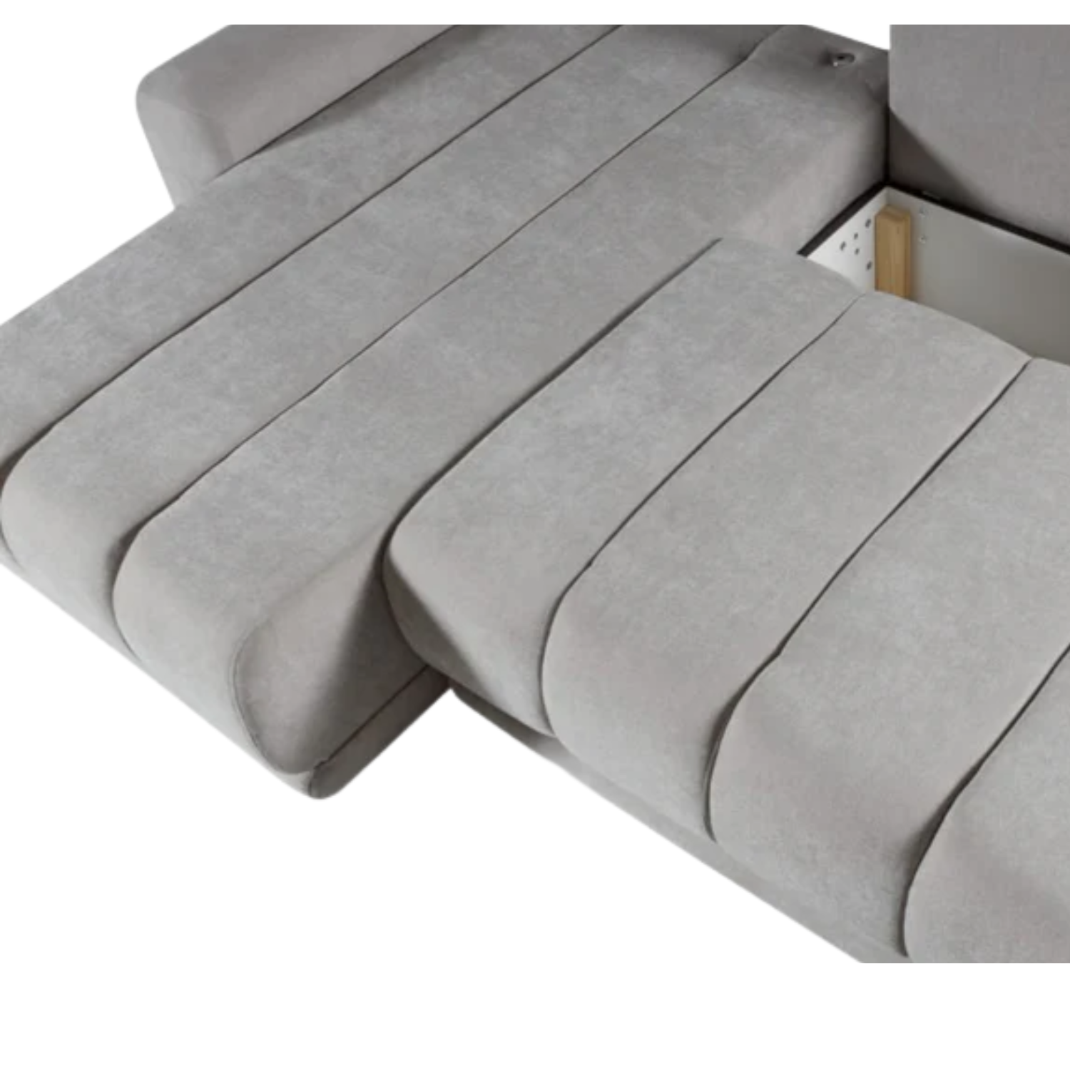 Canapé panoramique convertible Gris avec lit intégré et finitions haut de gamme