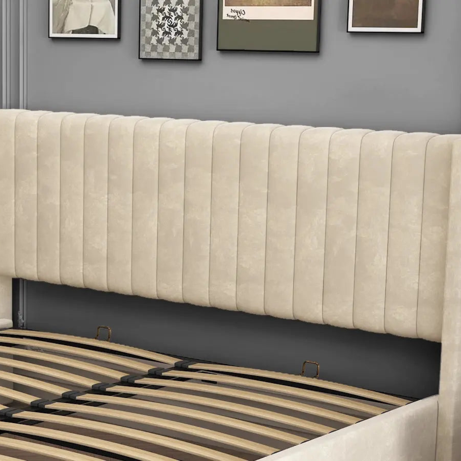 Lit Double Coffre AMÉLIA en Velours – Élégance, Confort et Rangement