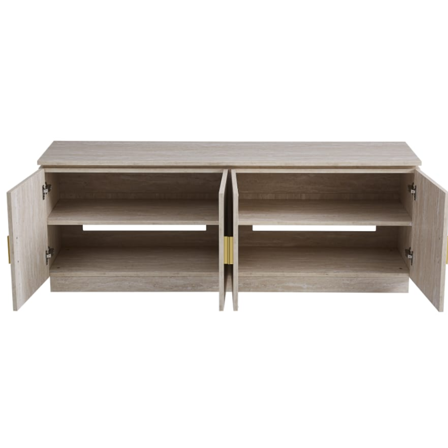 Meuble TV 160x40x61 cm – MDF Bois Clair, 4 Portes Battantes, Rangement Pratique