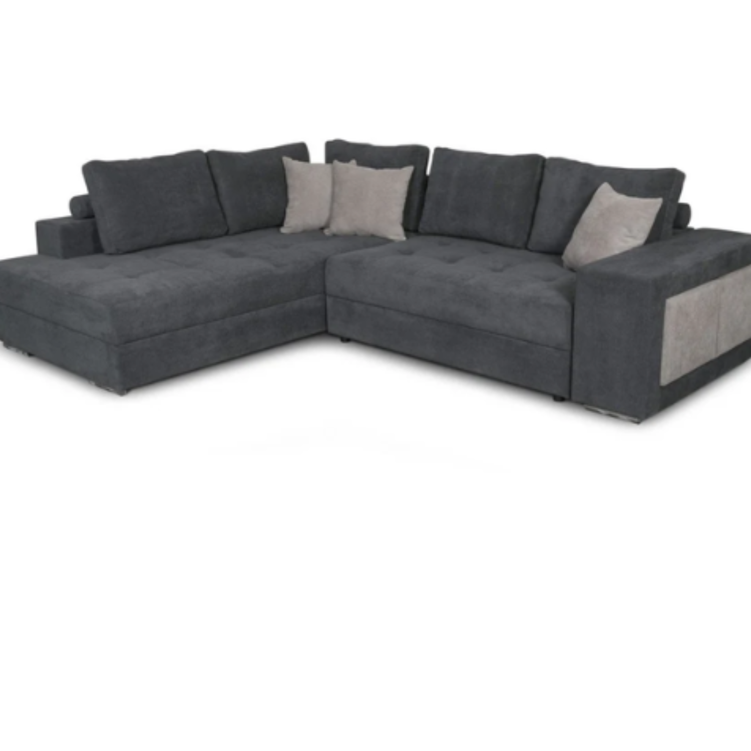 Canapé d'angle convertible avec 2 poufs et coffre en tissu