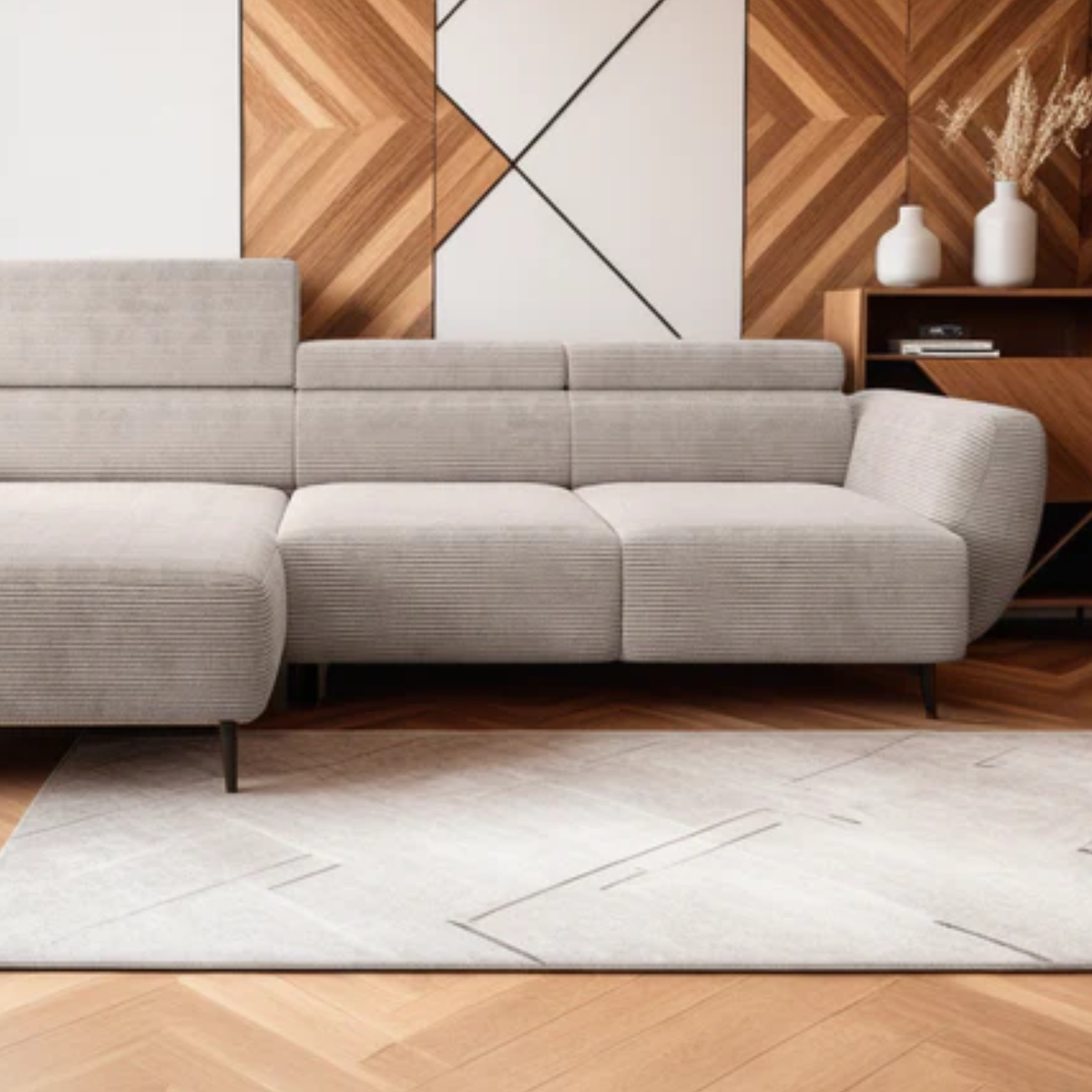 Canapé d’angle beige avec Assise extensible électrique